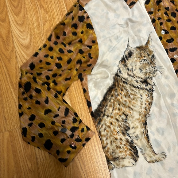 Michael Mims Kathy Cole Size L 100% Washable Silk Animal 🦒 Print blouse - Picture 5 of 10